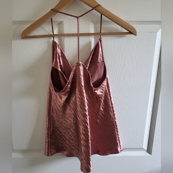 Express Rose Gold Shiny Cowl Neck Top - Picture 3 of 12